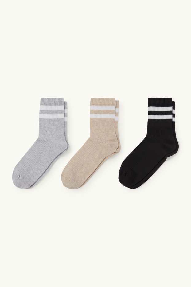 Women - Multipack of 3 - socks - ribbed - gray / black