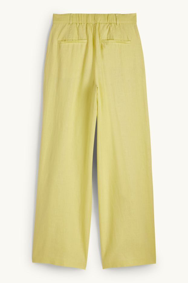 Donna - Pantaloni di lino - vita alta - gamba ampia - giallo