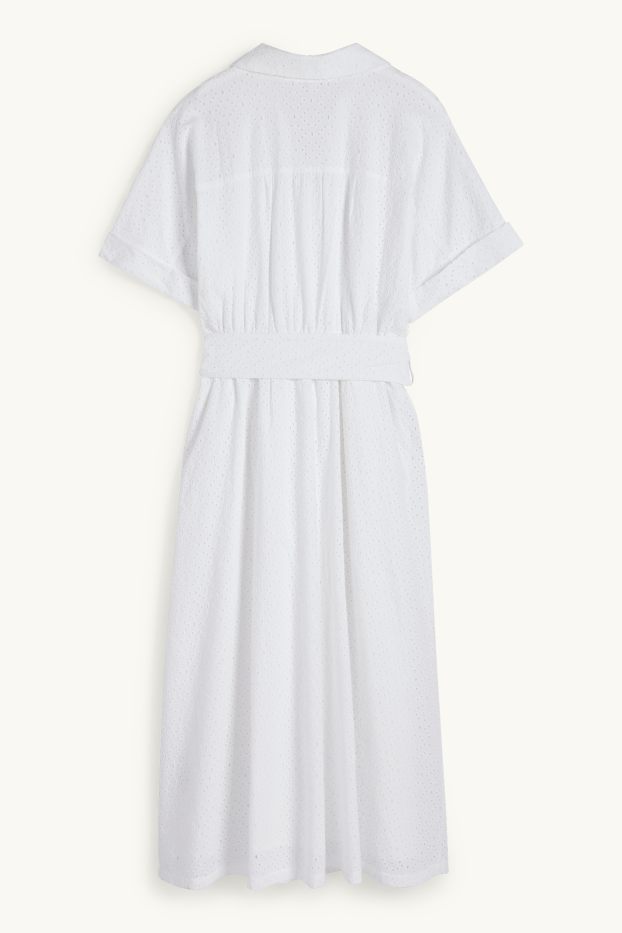 Donna - Vestito a blusa con cintura - broderie anglaise - bianco