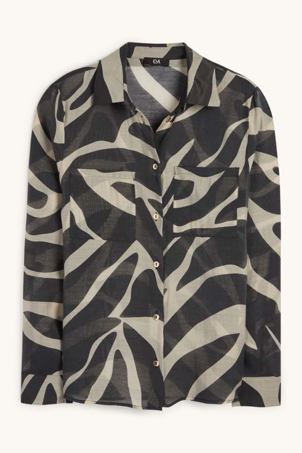 Women - Blouse - patterned - black / beige