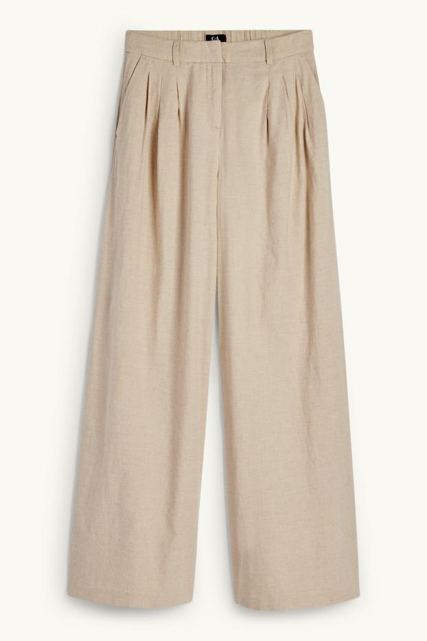 Damen - Stoffhose - High Waist - Wide Leg - Leinen-Mix - hellbeige