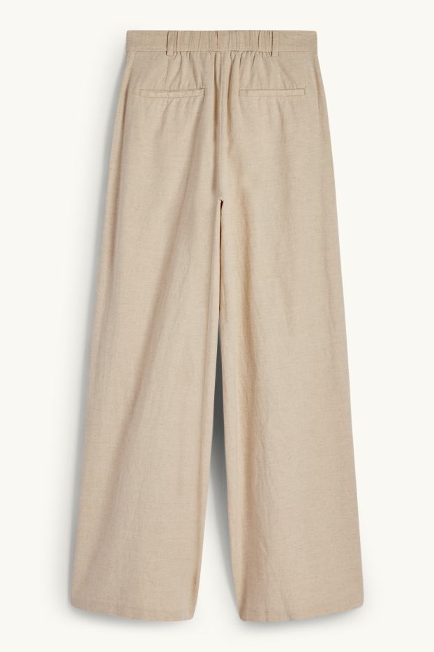 Damen - Stoffhose - High Waist - Wide Leg - Leinen-Mix - hellbeige