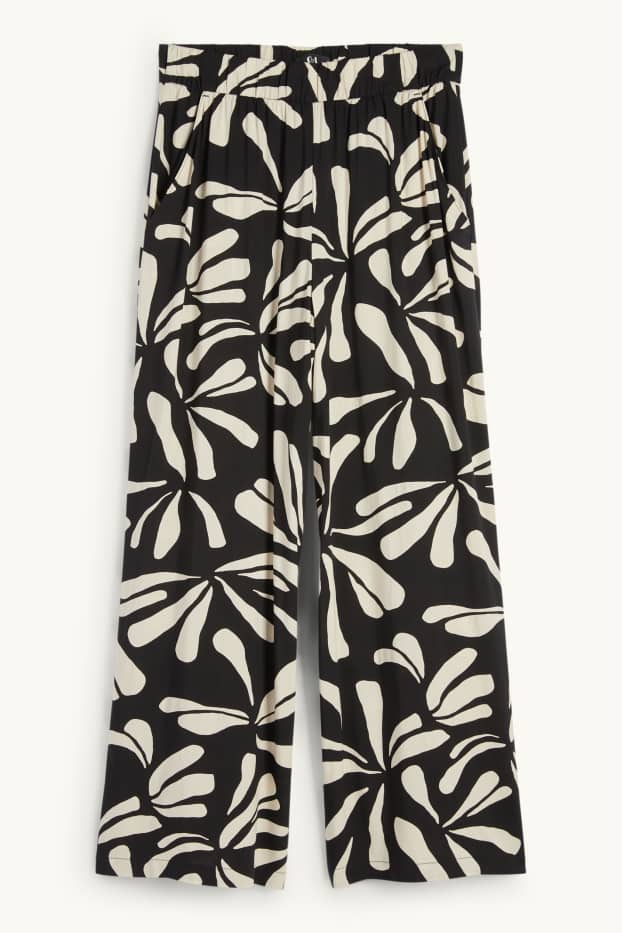 Femmes - Pantalon en toile - high waist - wide leg - à motif - noir / beige