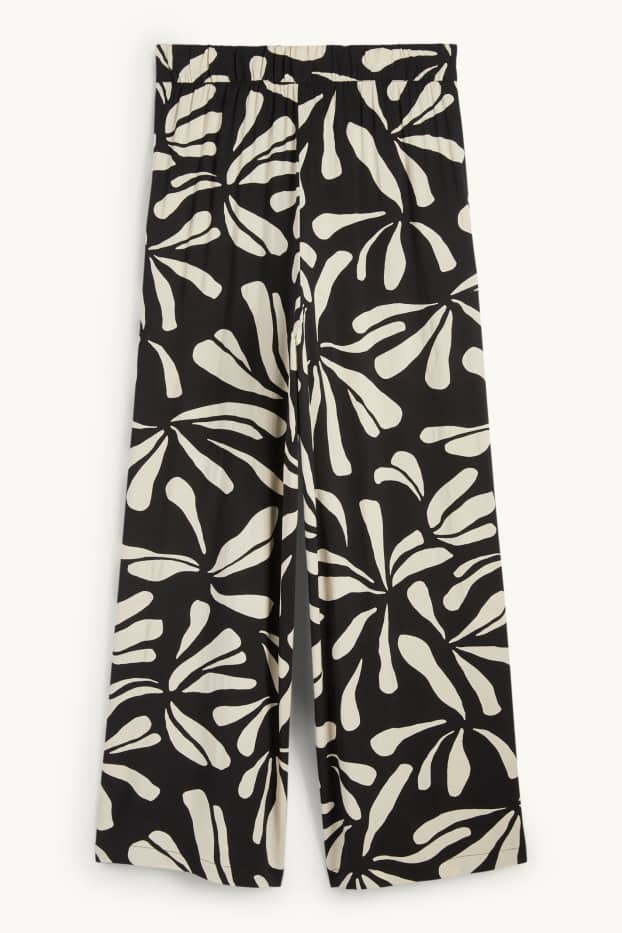 Femmes - Pantalon en toile - high waist - wide leg - à motif - noir / beige
