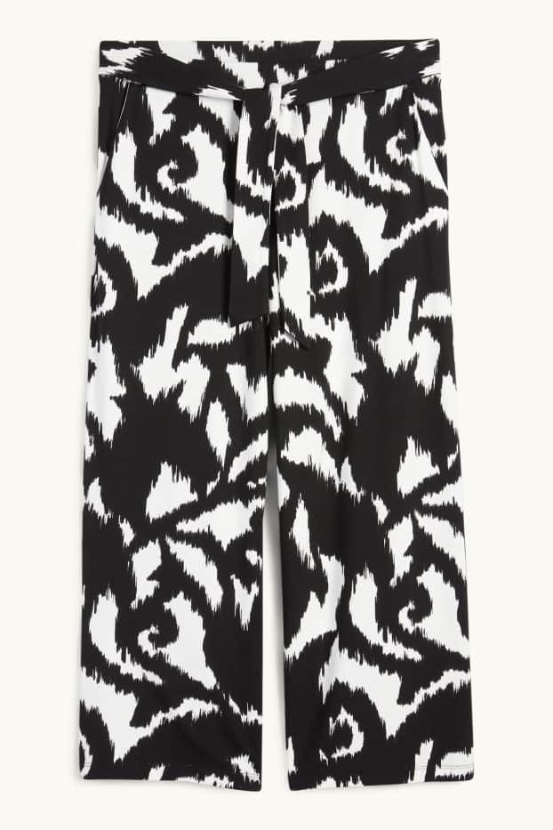 Women - Jersey trousers - high waist - wide leg - patterned - black / white