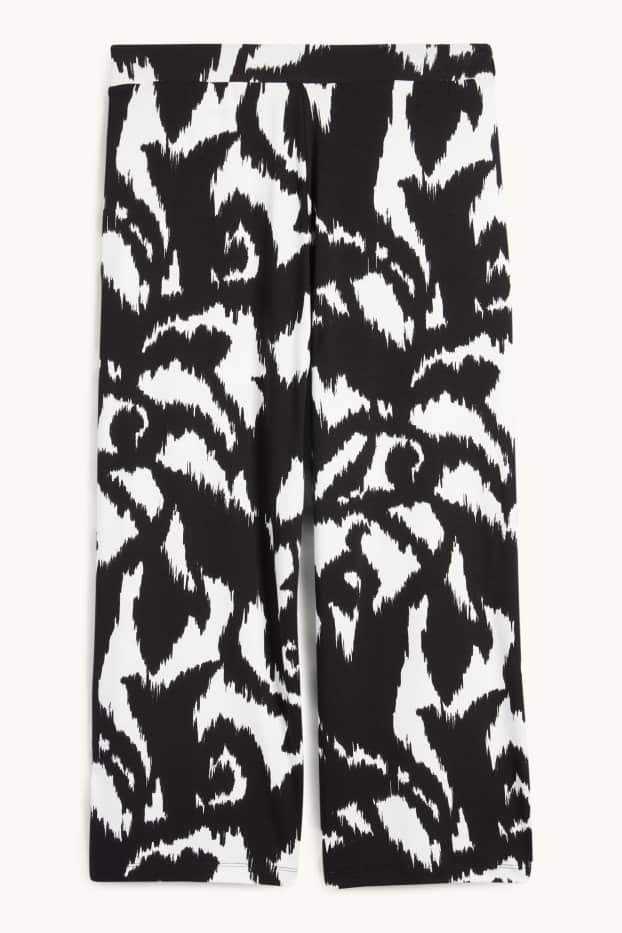 Women - Jersey trousers - high waist - wide leg - patterned - black / white