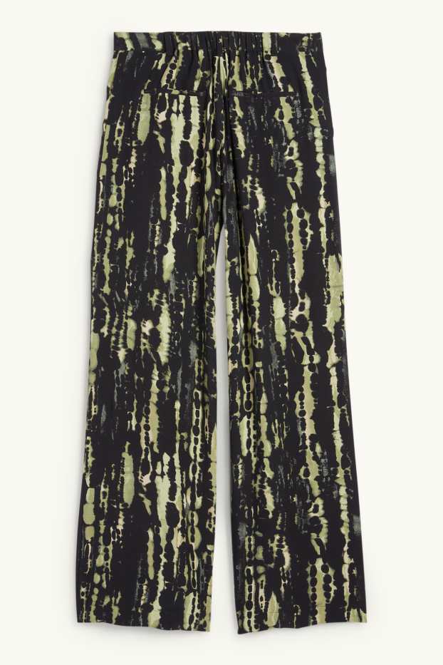 Dona - Pantalons de tela - high waist - wide leg - amb motiu - verd fosc / negre