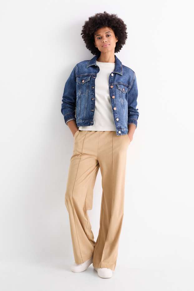 Damen - Stoffhose - Mid Waist - Straight Fit - Velourslederimitat - beige