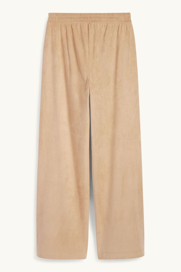 Damen - Stoffhose - Mid Waist - Straight Fit - Velourslederimitat - beige