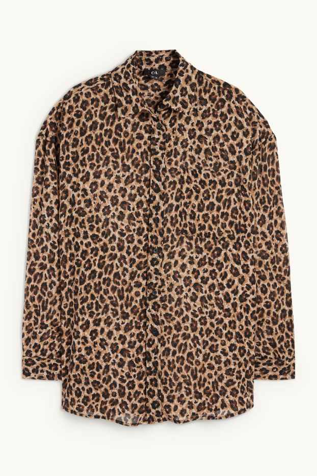 Damen - Bluse - Leo-Print - beige / braun