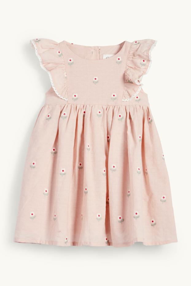 Miminka - dívky - Šaty pro miminka - s květinovým vzorem - strukturované - růžová