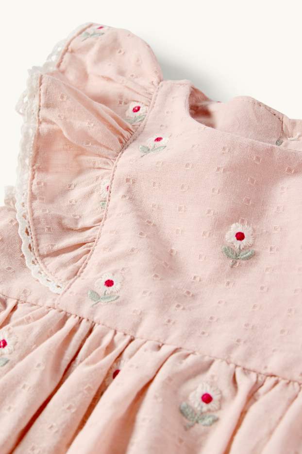 Miminka - dívky - Šaty pro miminka - s květinovým vzorem - strukturované - růžová