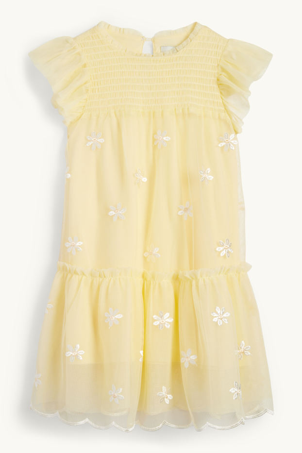 Enfants filles - Robe - à fleurs - jaune