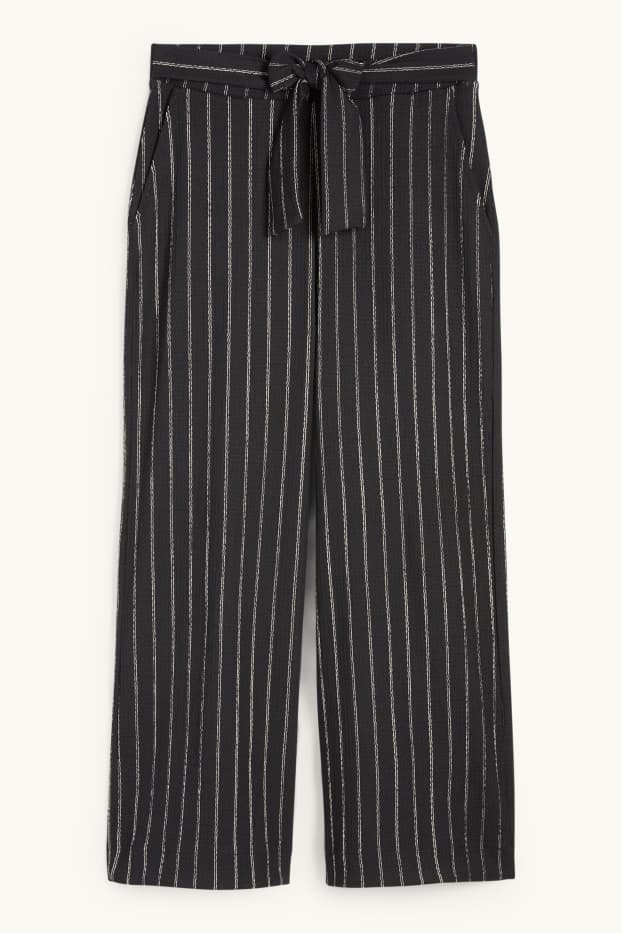 Women - Jersey trousers - mid-rise waist - wide leg - striped - textures - black