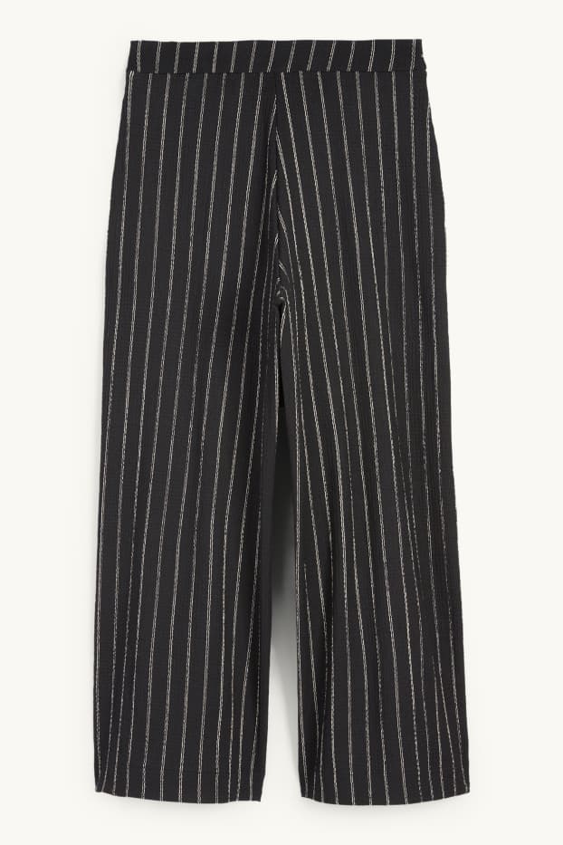 Women - Jersey trousers - mid-rise waist - wide leg - striped - textures - black