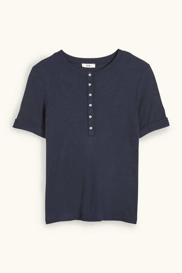 Femmes - Haut Henley - slim fit - finition côtelée - bleu foncé