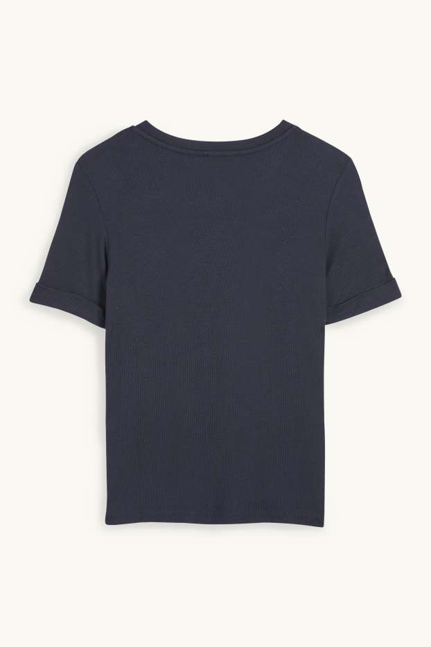 Femmes - Haut Henley - slim fit - finition côtelée - bleu foncé