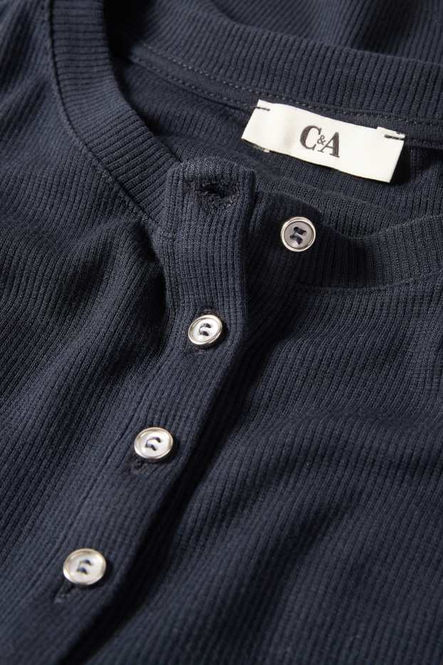 Femmes - Haut Henley - slim fit - finition côtelée - bleu foncé