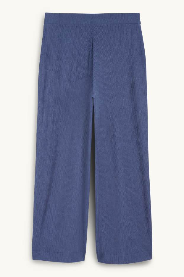 Mujer - Pantalón básico de jersey - mid waist - wide leg - con textura - azul oscuro