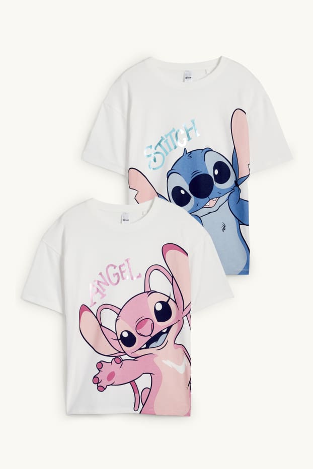 Kinder Mädchen - Multipack 2er - Lilo & Stitch - Kurzarmshirt - weiß