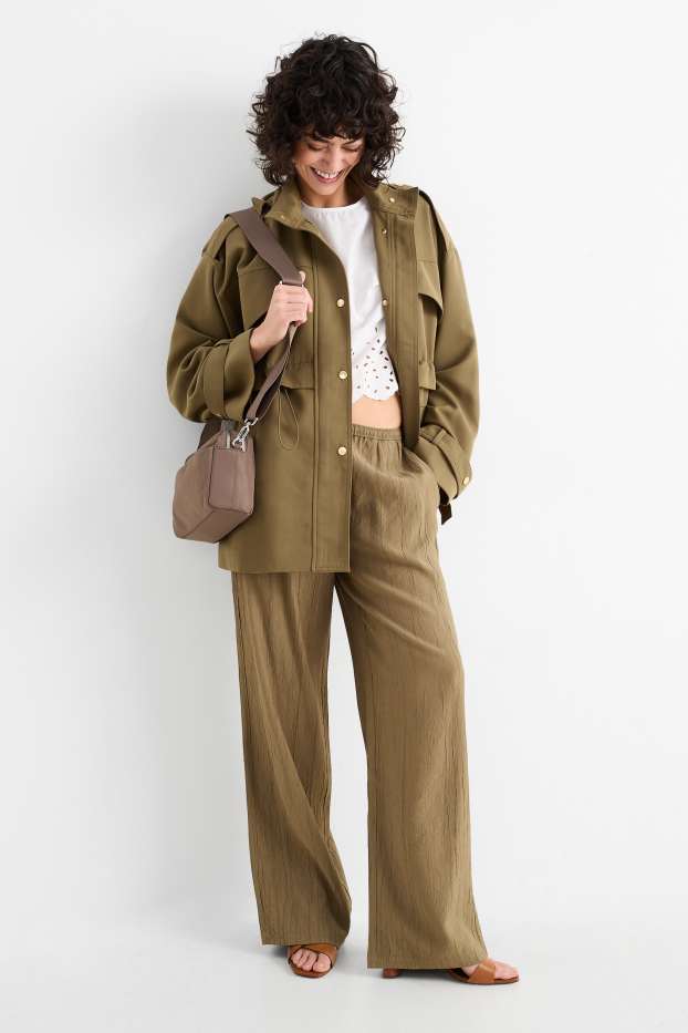 Dames - Pantalon - mid waist - wide leg - kaki