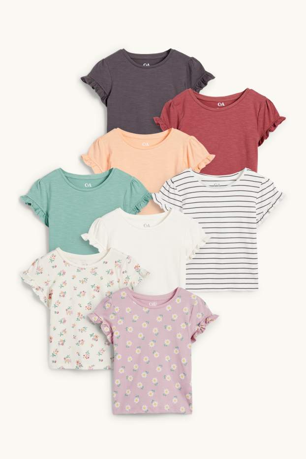 Copii - Fete - Multipack 8 buc. - floare - tricou cu mânecă scurtă - alb-crem