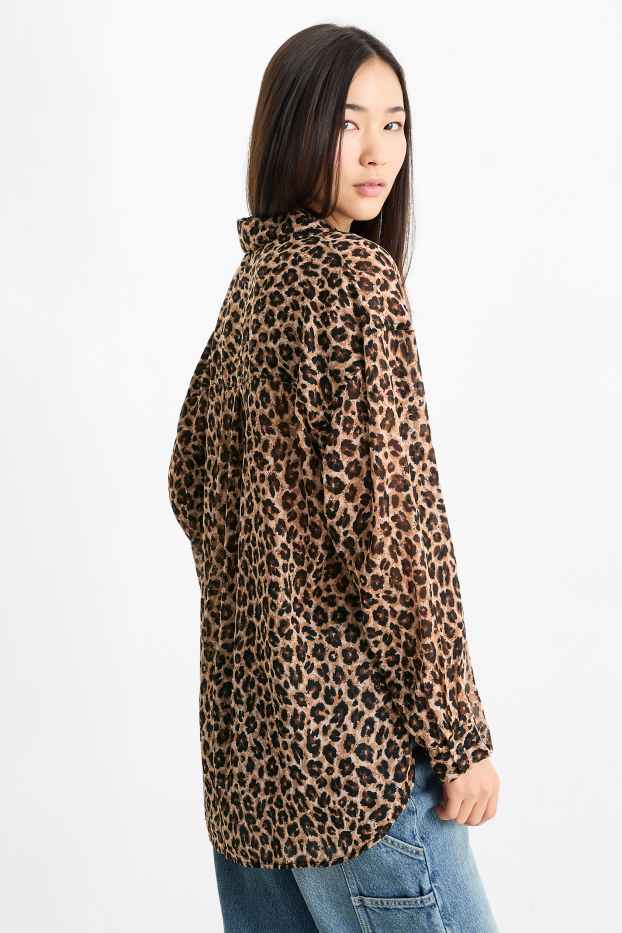 Damen - Bluse - Leo-Print - beige / braun