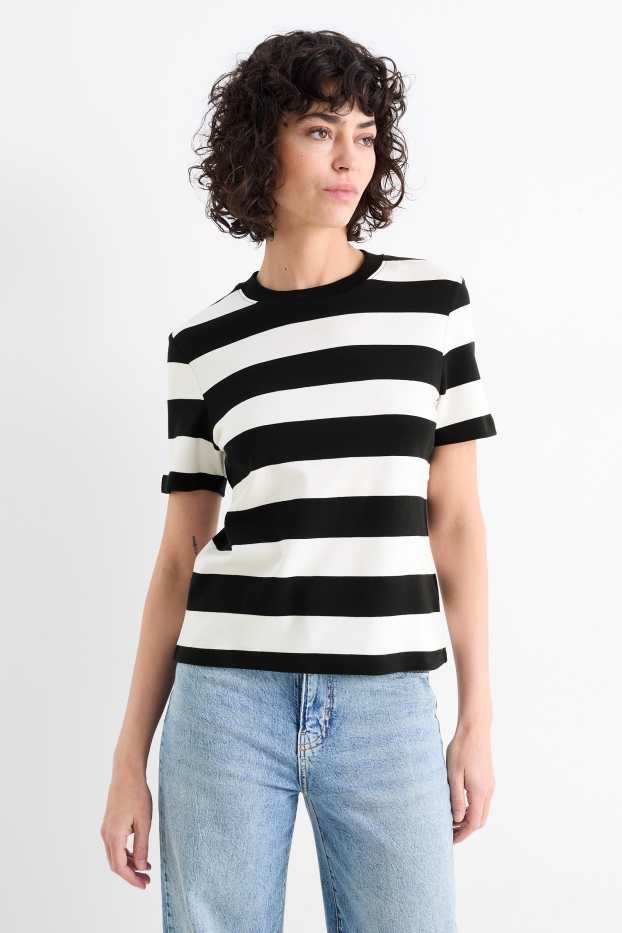 Donna - T-shirt - slim fit - a righe - nero / bianco