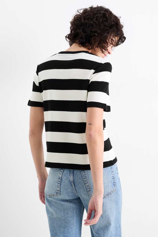 Donna - T-shirt - slim fit - a righe - nero / bianco