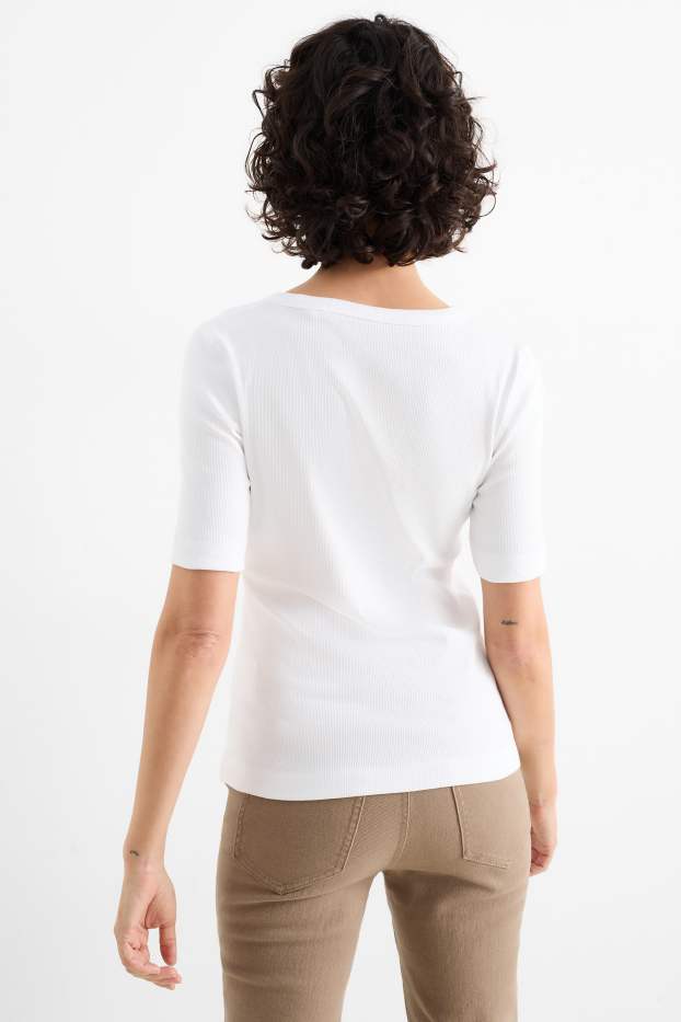 Femmes - Lot de 2 - T-shirts - côtelés - blanc