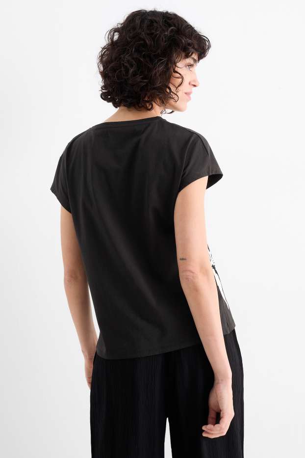 Damen - T-Shirt - geblümt - schwarz / beige