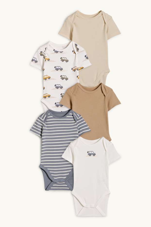 Baby Boys - Multipack of 5 - car - baby bodysuit - cremewhite