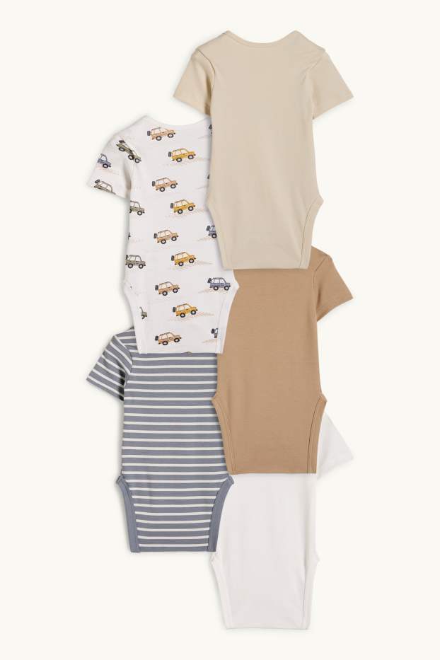 Baby Boys - Multipack of 5 - car - baby bodysuit - cremewhite
