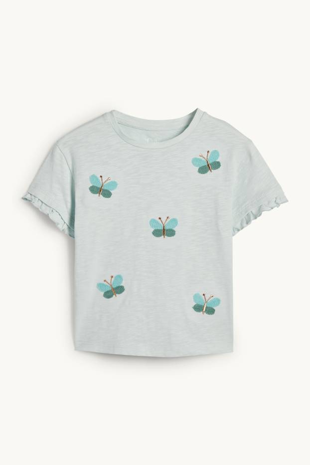 Children Girls - Butterfly - short sleeve T-shirt - turquoise