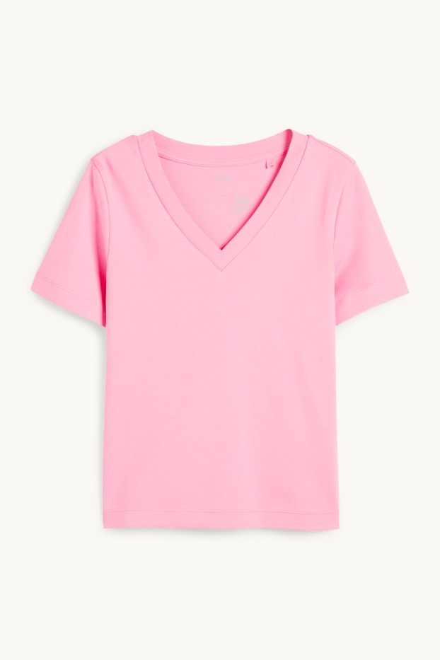 Mujer - Camiseta básica con escote en pico - fucsia