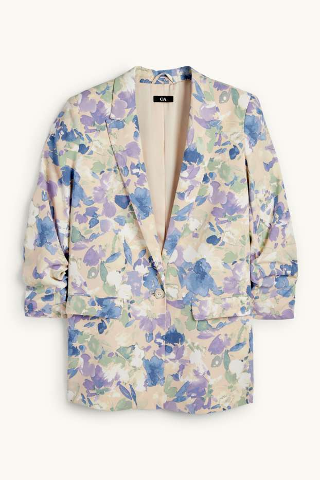 Donna - Blazer lungo - regular fit - a fiori - beige chiaro