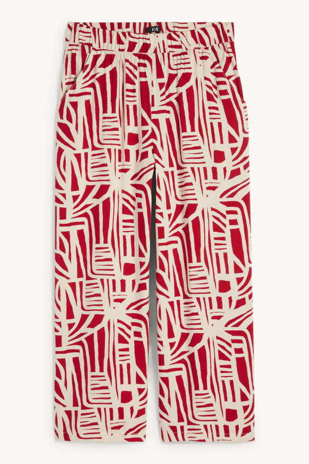 Femmes - Pantalon en toile - high waist - wide leg - à motif - rouge / beige
