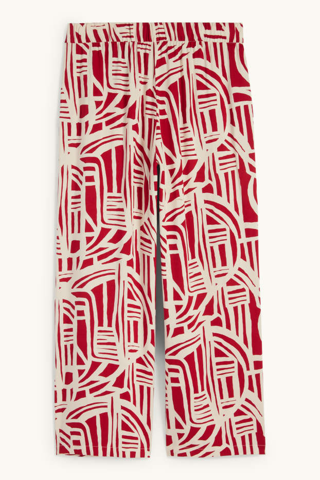 Femmes - Pantalon en toile - high waist - wide leg - à motif - rouge / beige