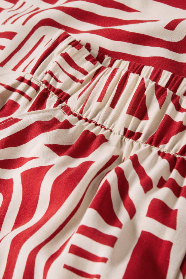 Femmes - Pantalon en toile - high waist - wide leg - à motif - rouge / beige