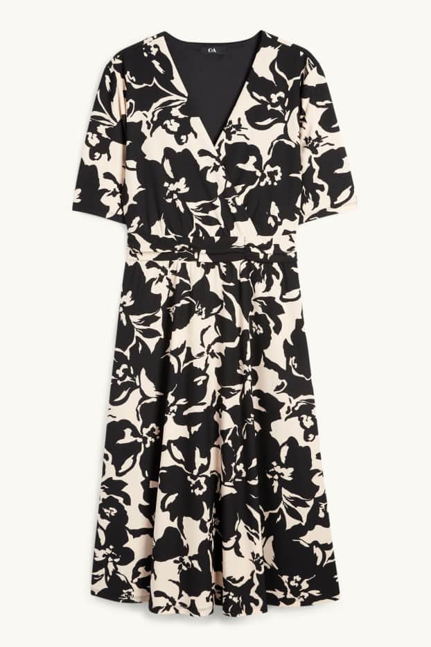 Donna - Vestito fit & flare - a fiori - nero / beige