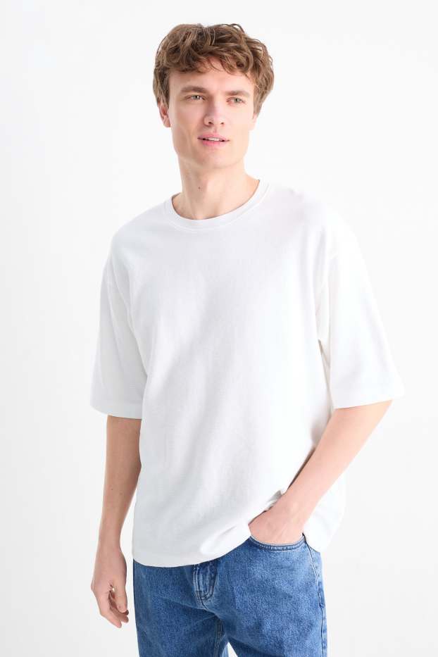 Hommes - T-shirt - relaxed fit - côtelé - blanc