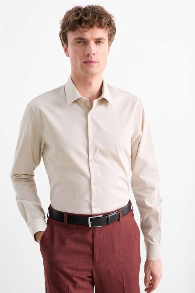 Hommes - Chemise de bureau - regular fit - col kent - facile à repasser - texturé - beige clair