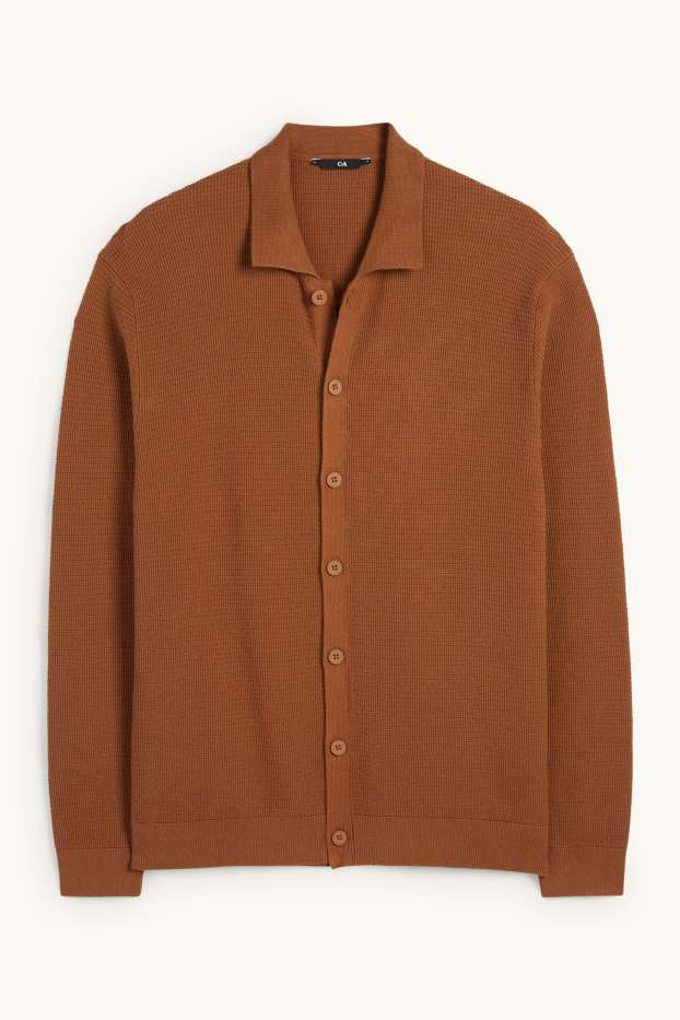 Men - Cardigan - textured - brown