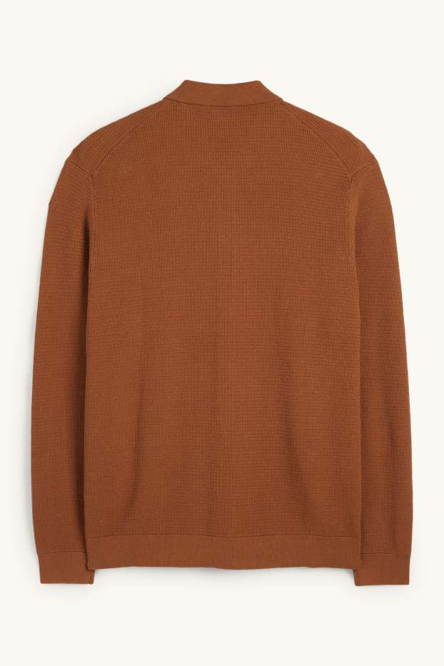 Men - Cardigan - textured - brown