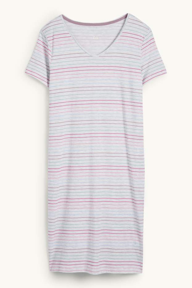 Femmes - Chemise de nuit - à rayures - gris clair chiné