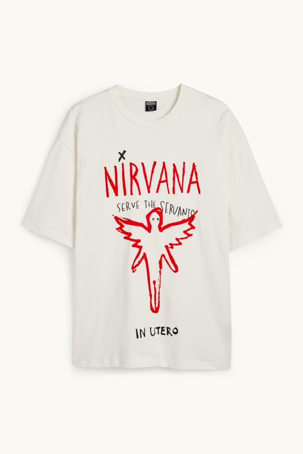 Heren - T-shirt - oversized - Nirvana - crème wit