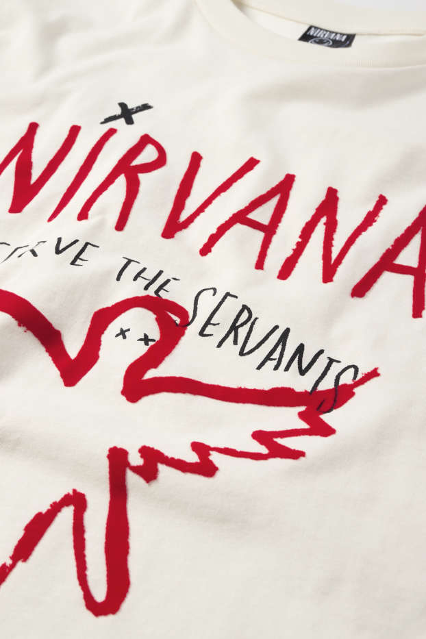 Heren - T-shirt - oversized - Nirvana - crème wit