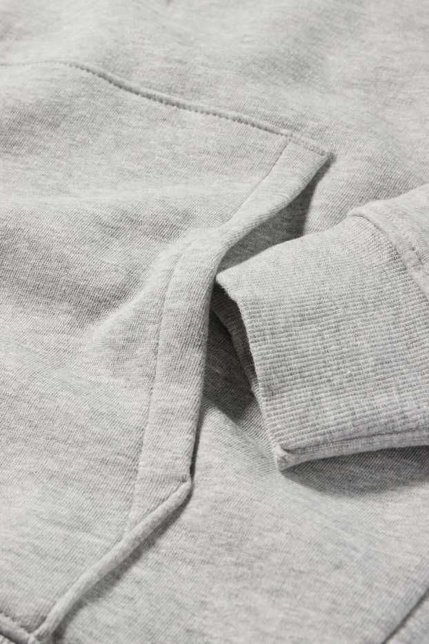 Pánské - Mikina s kapucí - světle šedá-žíhaná