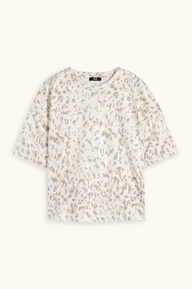 Femmes - T-Shirt - brillante - imprimé léopard - blanc / beige