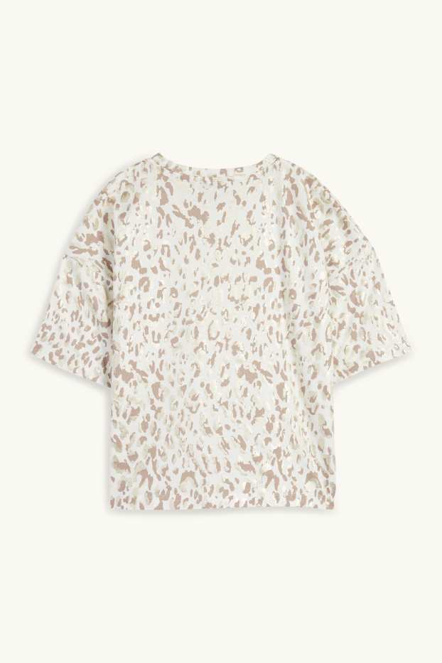 Femmes - T-Shirt - brillante - imprimé léopard - blanc / beige